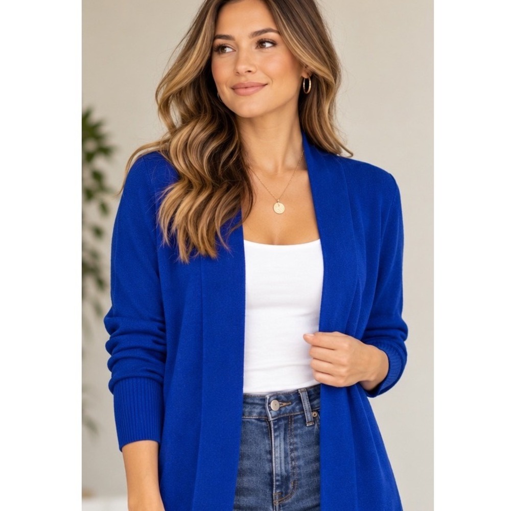 Banana Republic Royal Blue Merino Wool Blend Open Front Cardigan Sweater Medium
